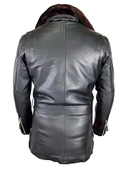 First M401 ZO Куртка кожаная удлиненная на молнии с меховой подкладкой и воротником