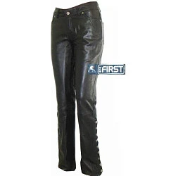First L506 Кожаные брюки на заклепках, женские, черный
