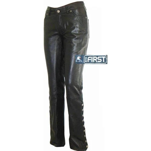 First L506 Кожаные брюки на заклепках, женские, черный