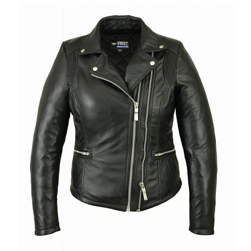 First L119 СС Косуха женская кожаная с двумя молниями, черный