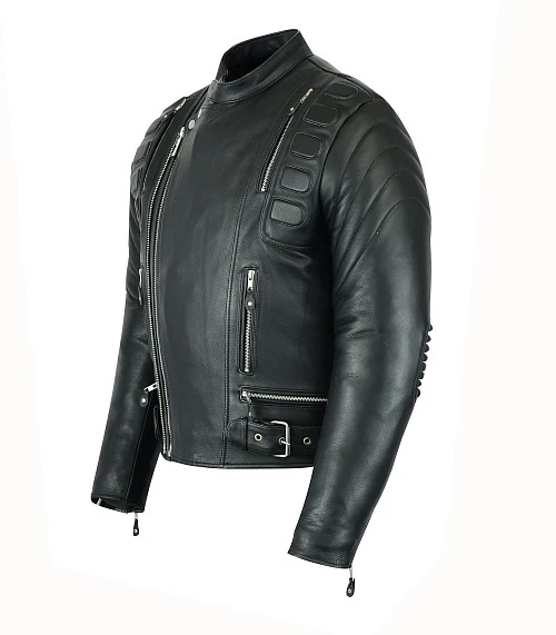 First M510 Куртка мужская кожаная с косой молнией, 4XL-5XL